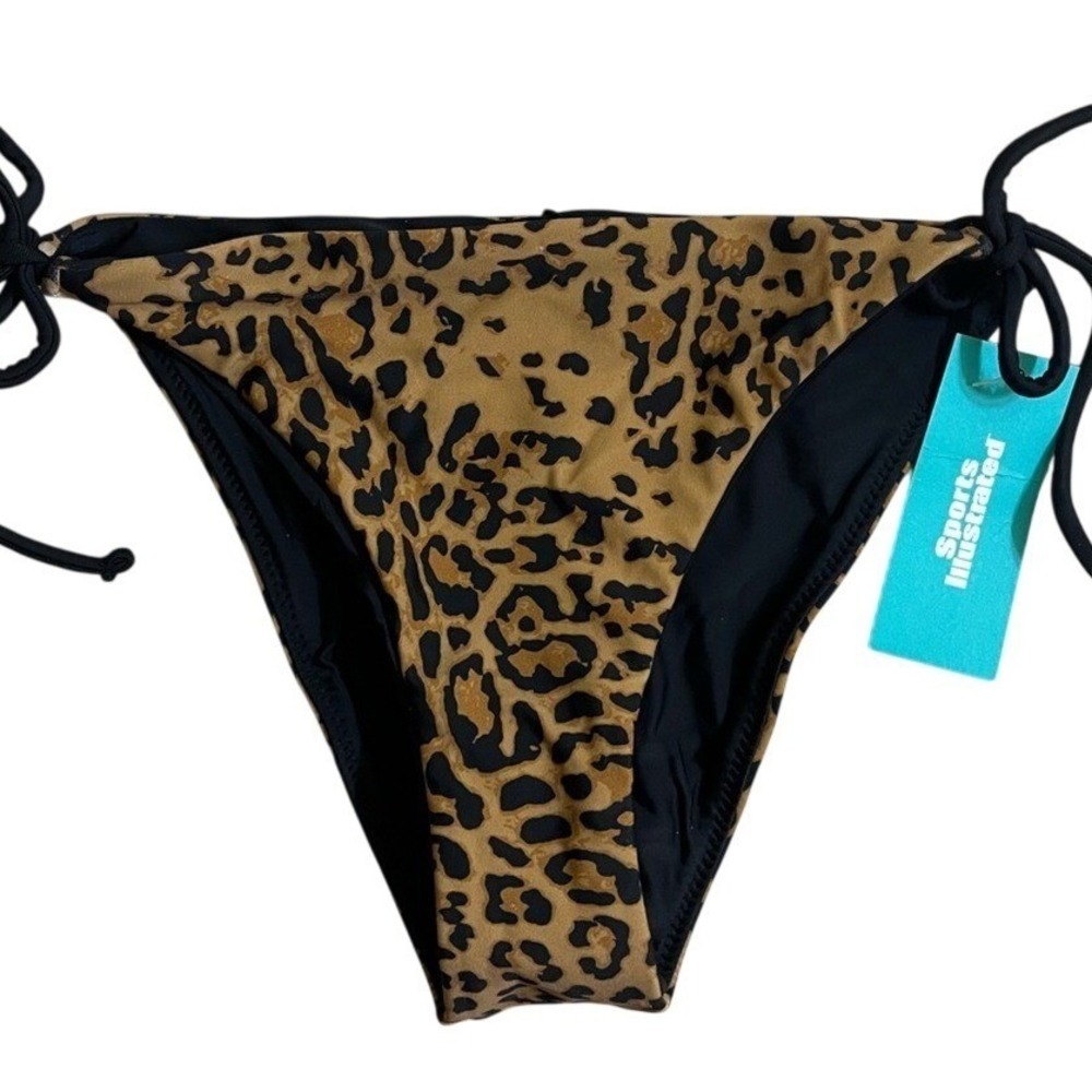 Sports Illustrated Leopard Print String Bikini Bottom Womens Medium Brown NWT
